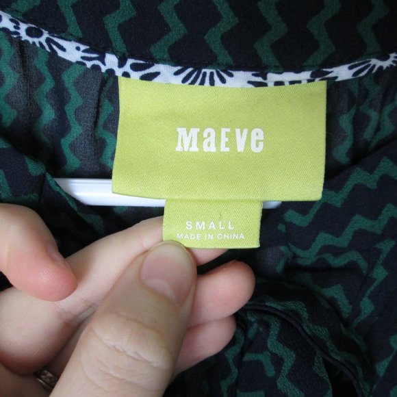 Anthropologie Maeve Della Green & Blue sheer blouse w/bow tie, Womens S, NICE! - Picture 5 of 10